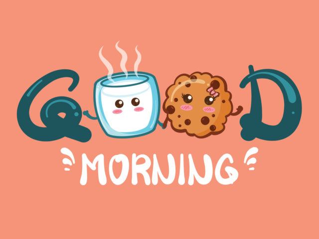 Cute Cookies Choco Chips And Milk Glass Good Morning Concept Cartoon Vector