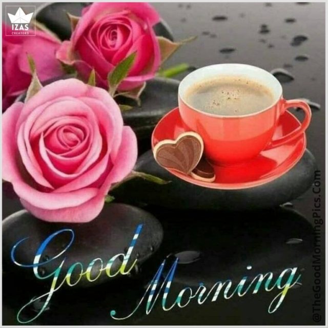 Good Morning Images With Pink Rose Flowers Coffee